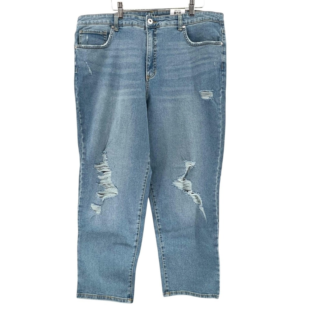 Style & Co Jeans Womens Plus Size 18W Blue High Rise Straight Distressed Denim